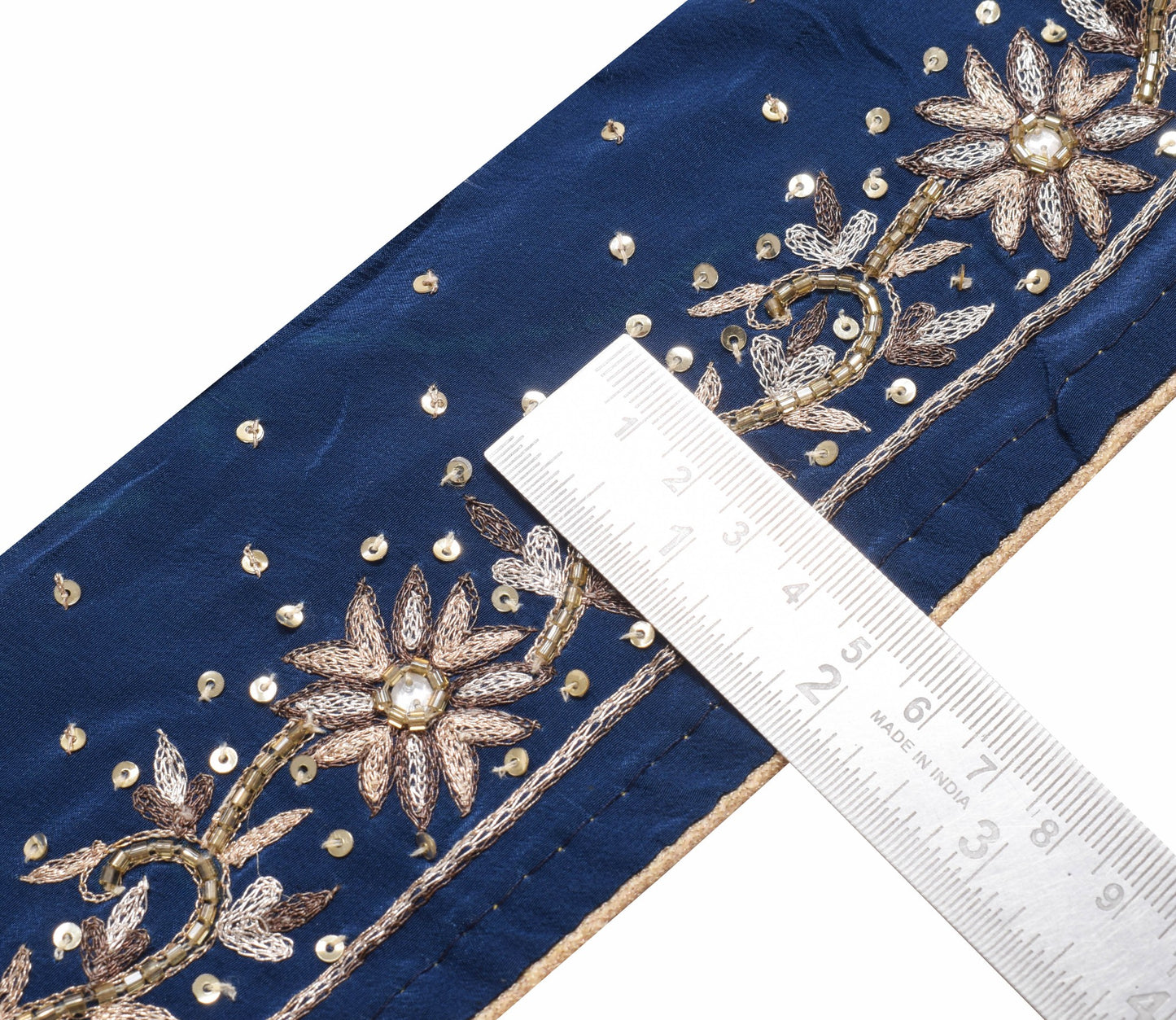 Sushila Vintage Blue Crepe Saree Border Indian Craft Sewing Trim Lace Ribbon