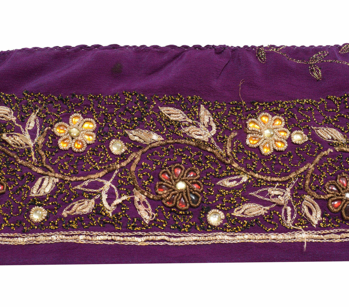 Sushila Vintage Purple Crepe Saree Border Indian Craft Sewing Trim Floral Ribbon