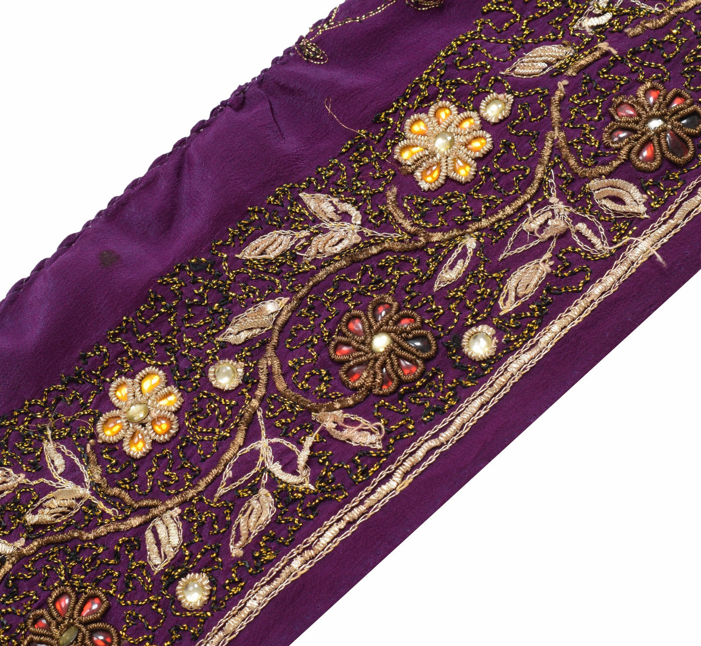 Sushila Vintage Purple Crepe Saree Border Indian Craft Sewing Trim Floral Ribbon