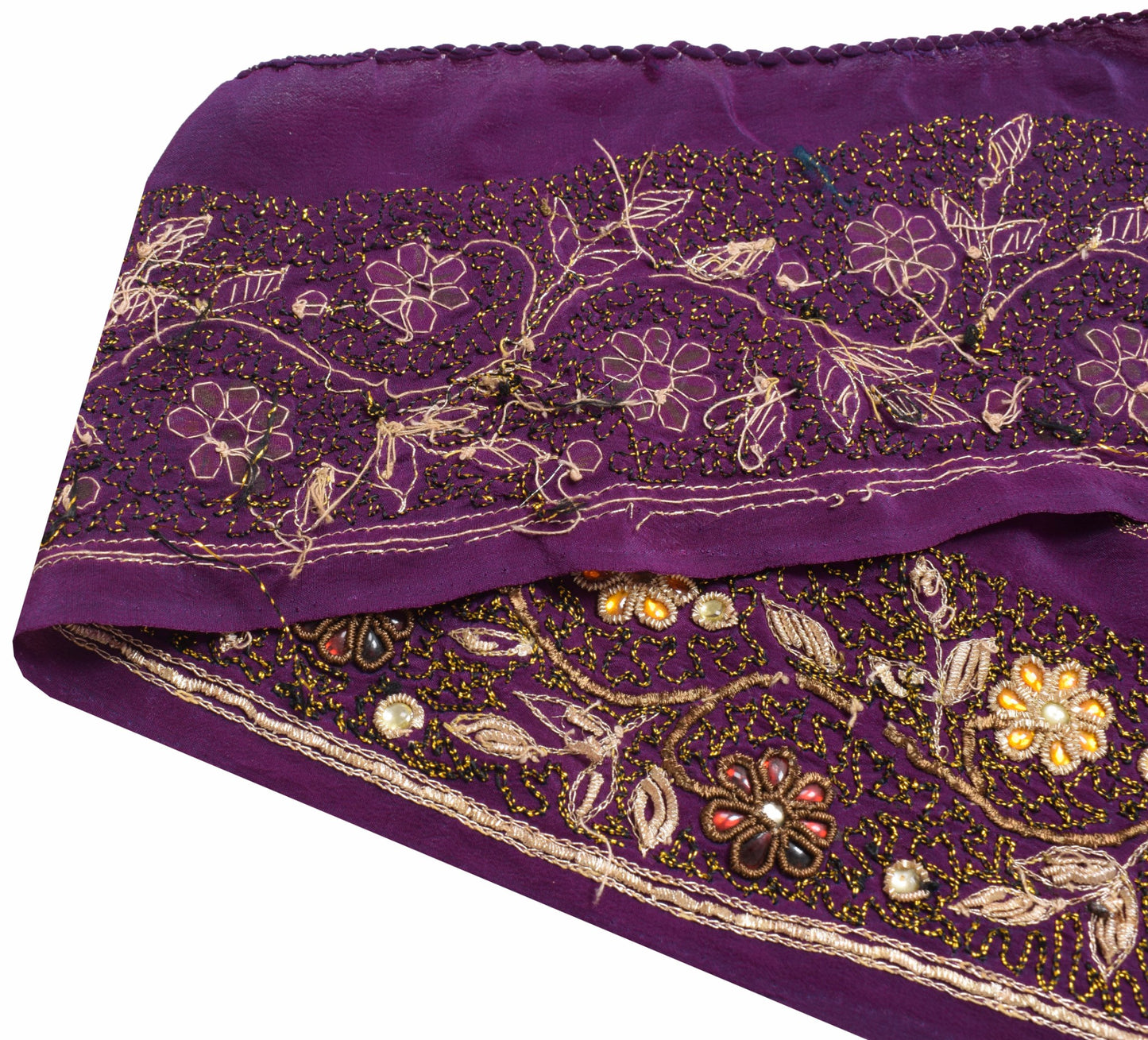 Sushila Vintage Purple Crepe Saree Border Indian Craft Sewing Trim Floral Ribbon