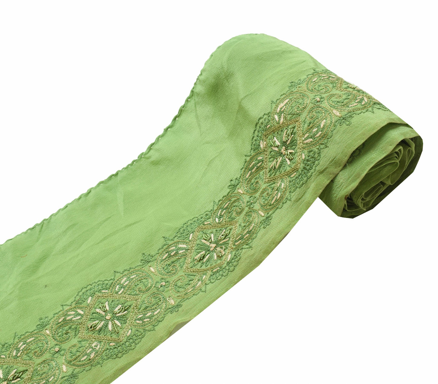 Sushila Vintage Green Saree Border Indian Craft Sewing Trim Embroidered Ribbon