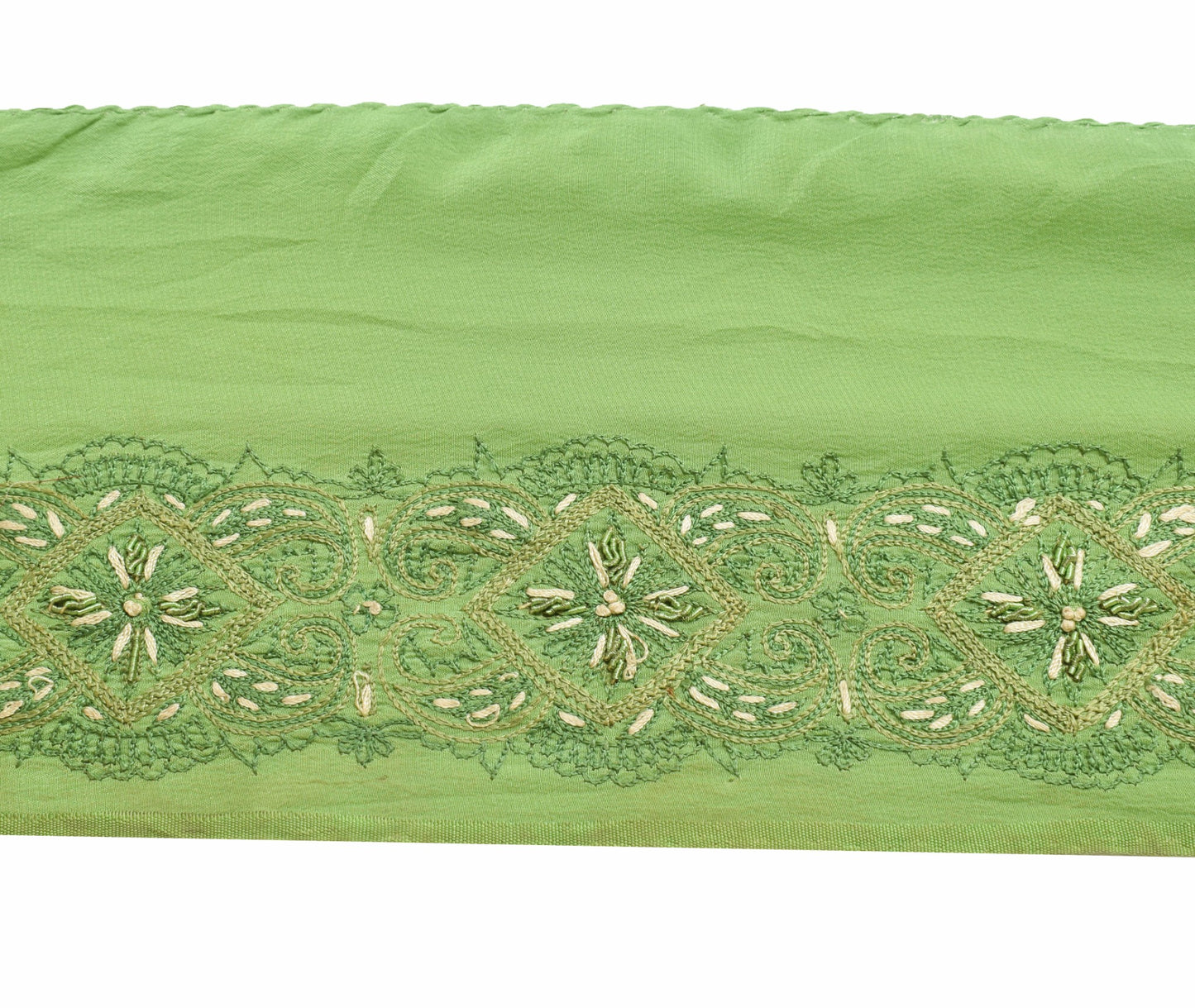 Sushila Vintage Green Saree Border Indian Craft Sewing Trim Embroidered Ribbon