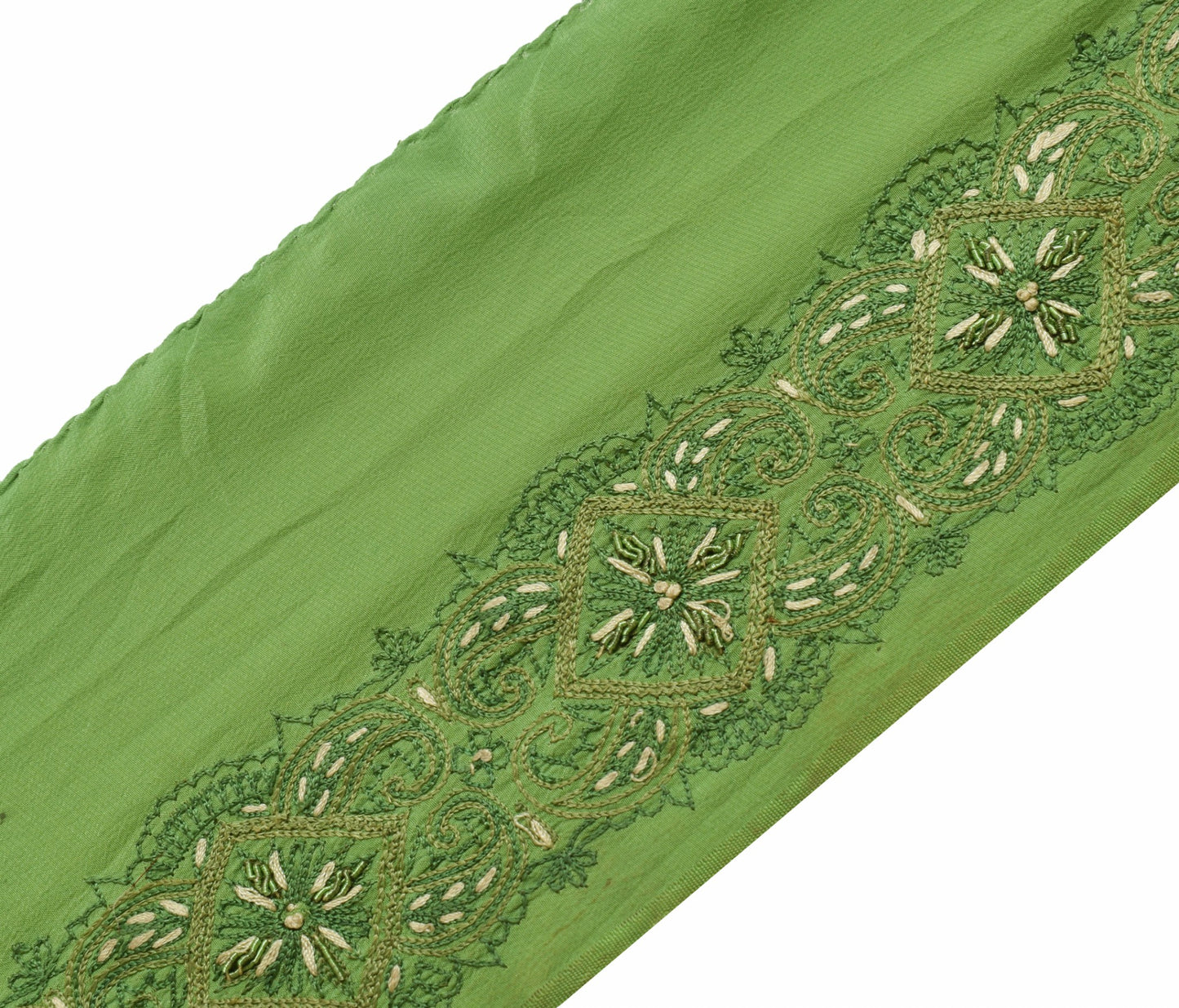 Sushila Vintage Green Saree Border Indian Craft Sewing Trim Embroidered Ribbon