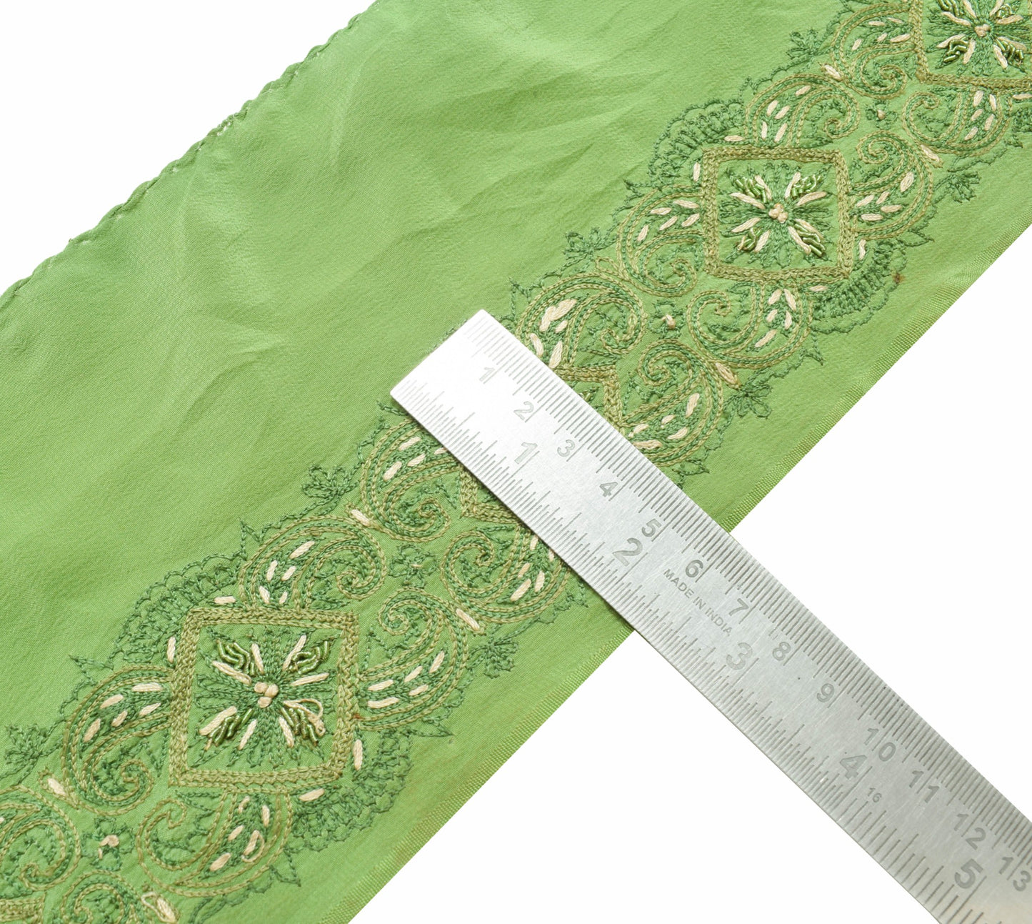 Sushila Vintage Green Saree Border Indian Craft Sewing Trim Embroidered Ribbon