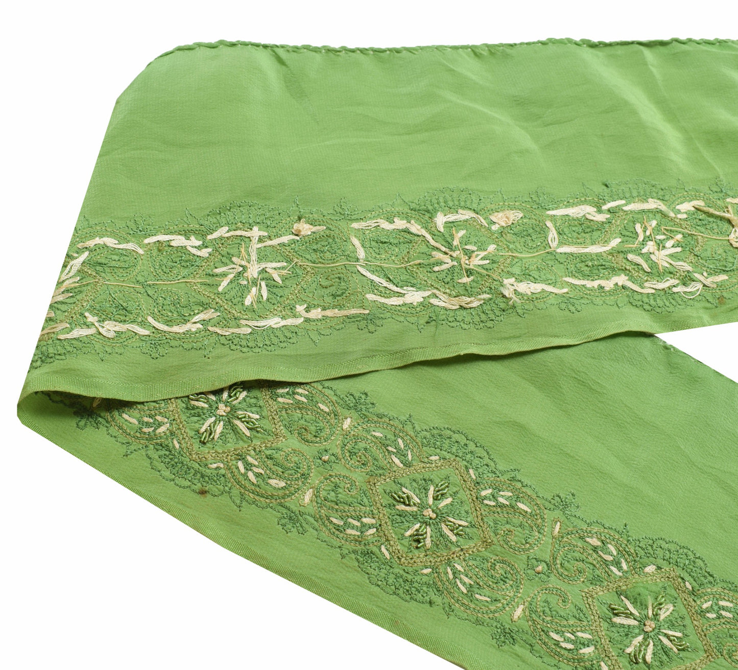 Sushila Vintage Green Saree Border Indian Craft Sewing Trim Embroidered Ribbon