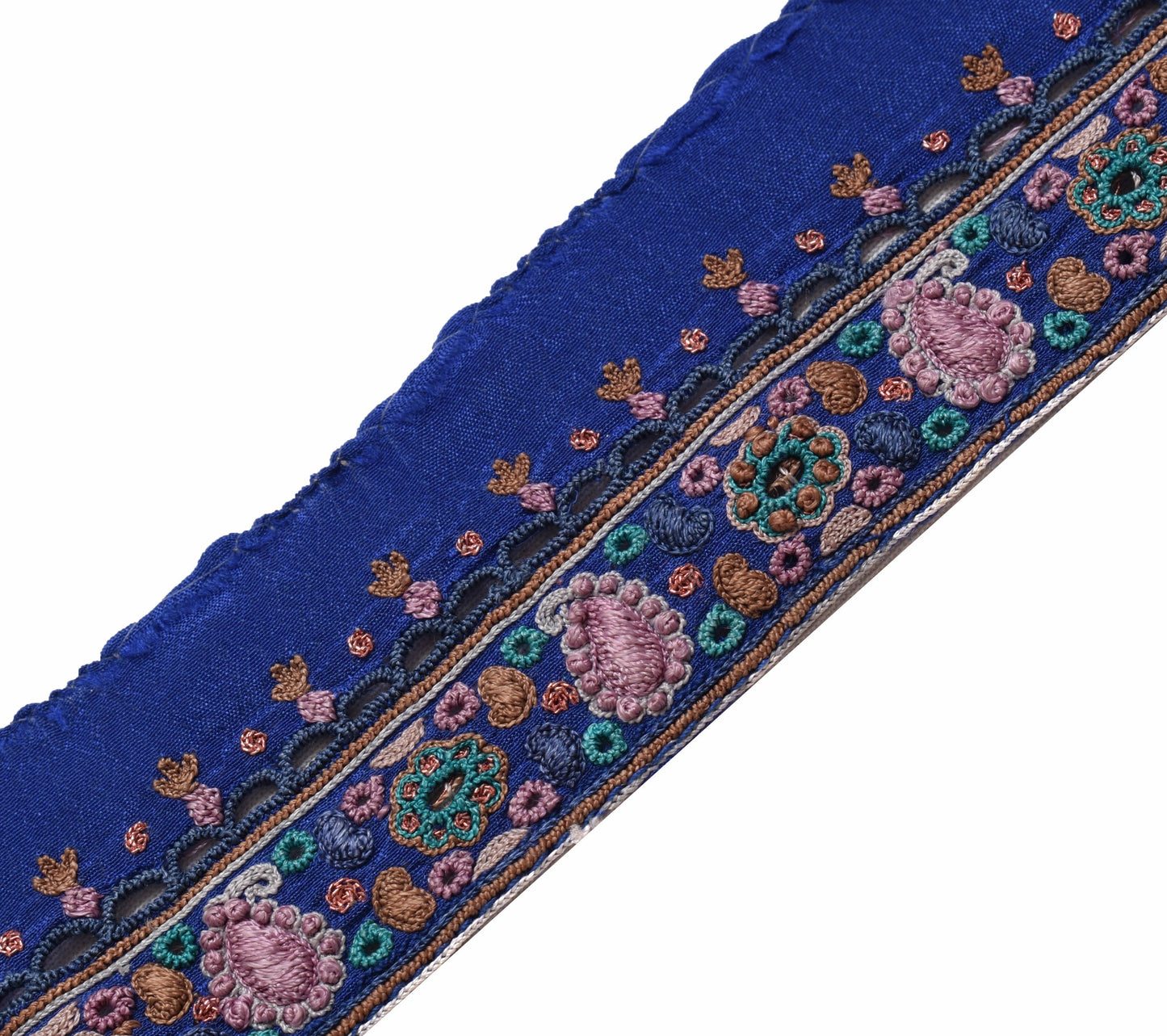 Sushila Vintage Blue Silk Saree Border Indian Craft Sewing Trim Embroidere Lace