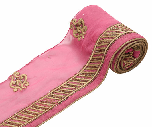 Sushila Vintage Pink Saree Border Indian Craft Sewing Trim Embroidered Ribbon