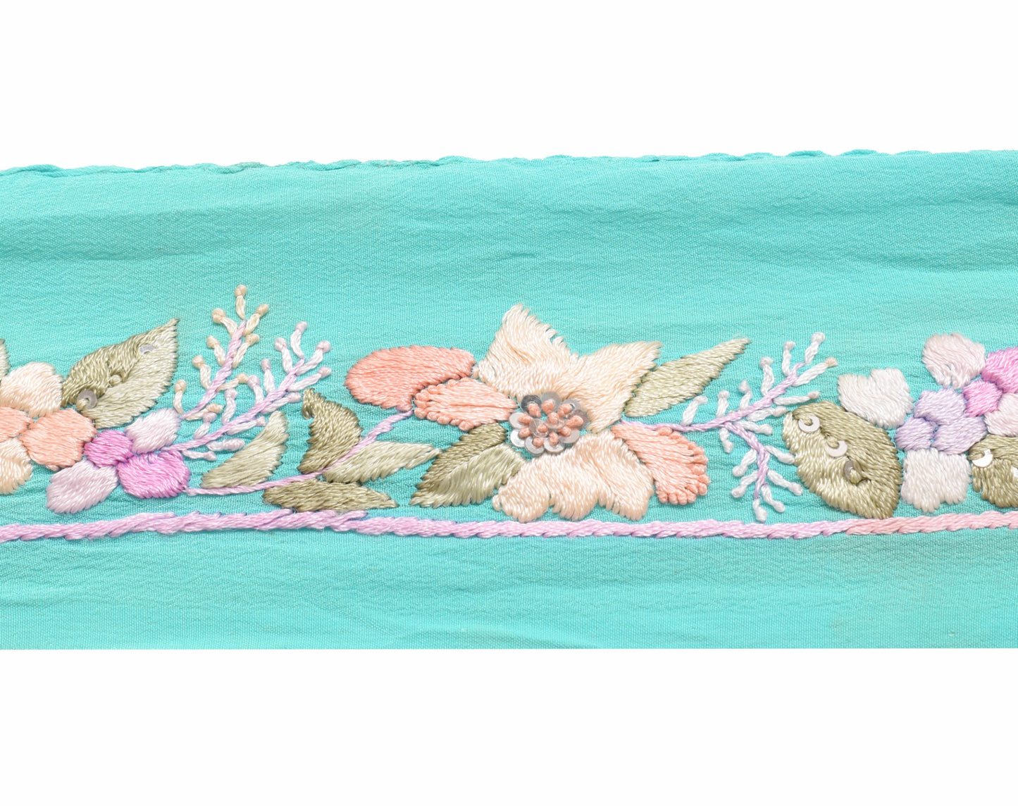 Sushila Vintage Aqua Blue Saree Border Craft Sewing Trim Embroidered Lace