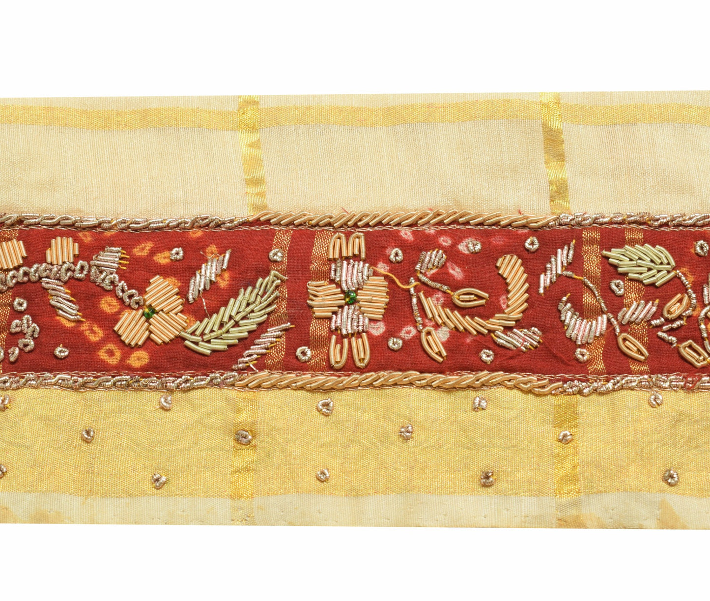 Sushila Vintage Hand Beaded Silk Saree Border Craft Sewing Trim Floral Ribbon