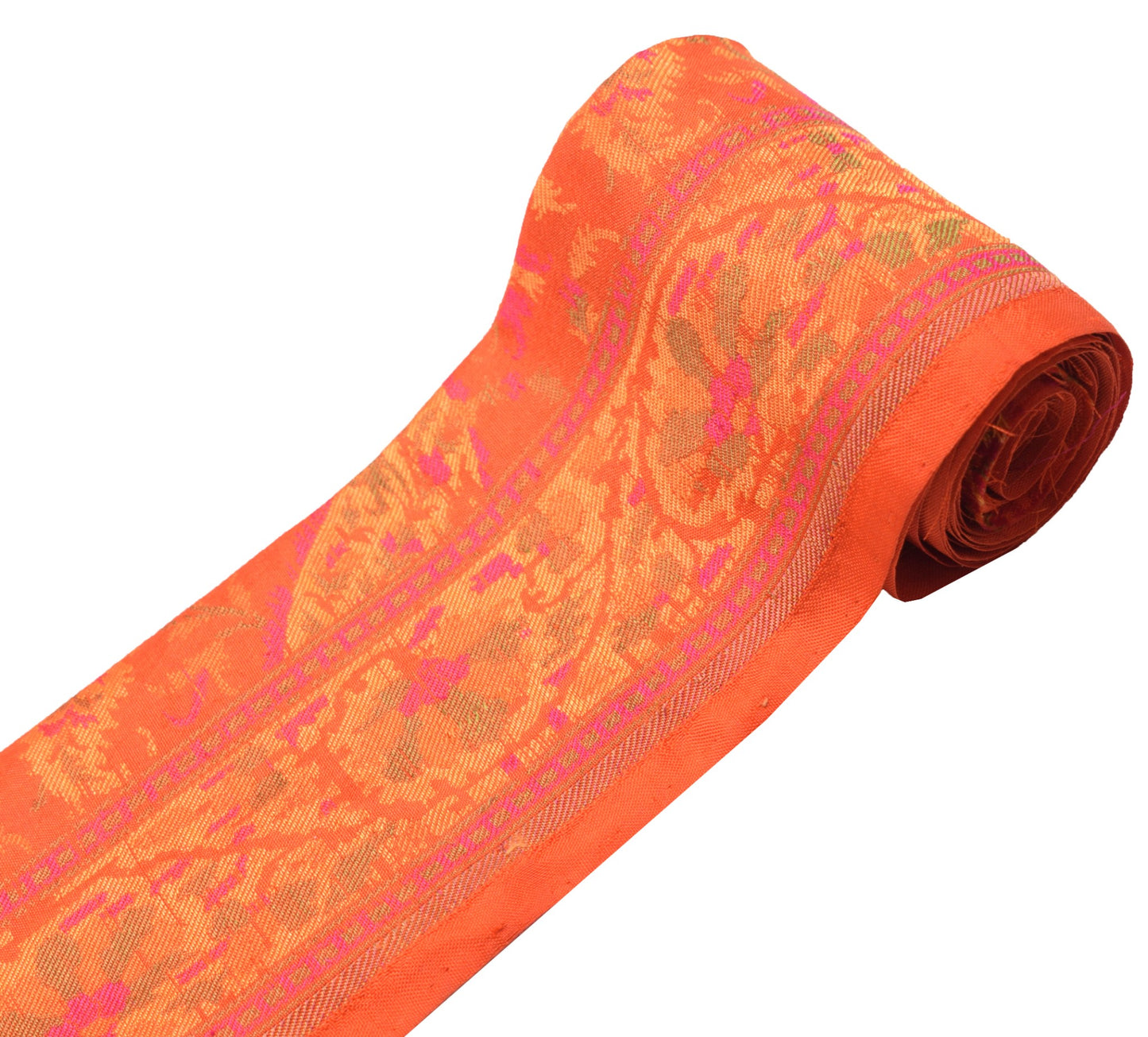 Sushila Vintage Orange Saree Border PureSilk Craft Sewing Trim Woven Lace Ribbon