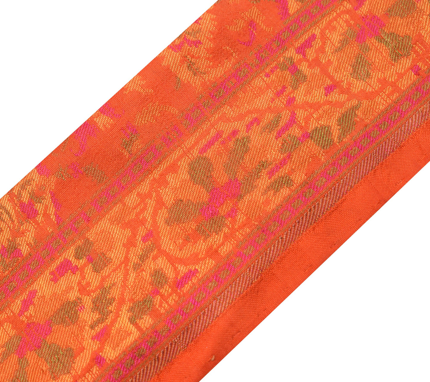 Sushila Vintage Orange Saree Border PureSilk Craft Sewing Trim Woven Lace Ribbon