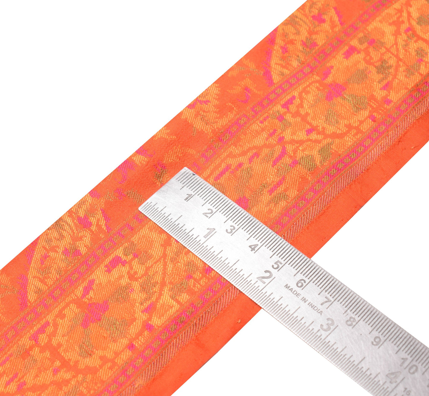 Sushila Vintage Orange Saree Border PureSilk Craft Sewing Trim Woven Lace Ribbon