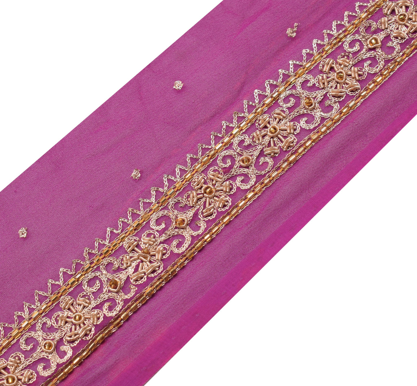 Sushila Vintage Zardozi Work Saree Border Indian Craft Sewing Trim Purple Ribbon