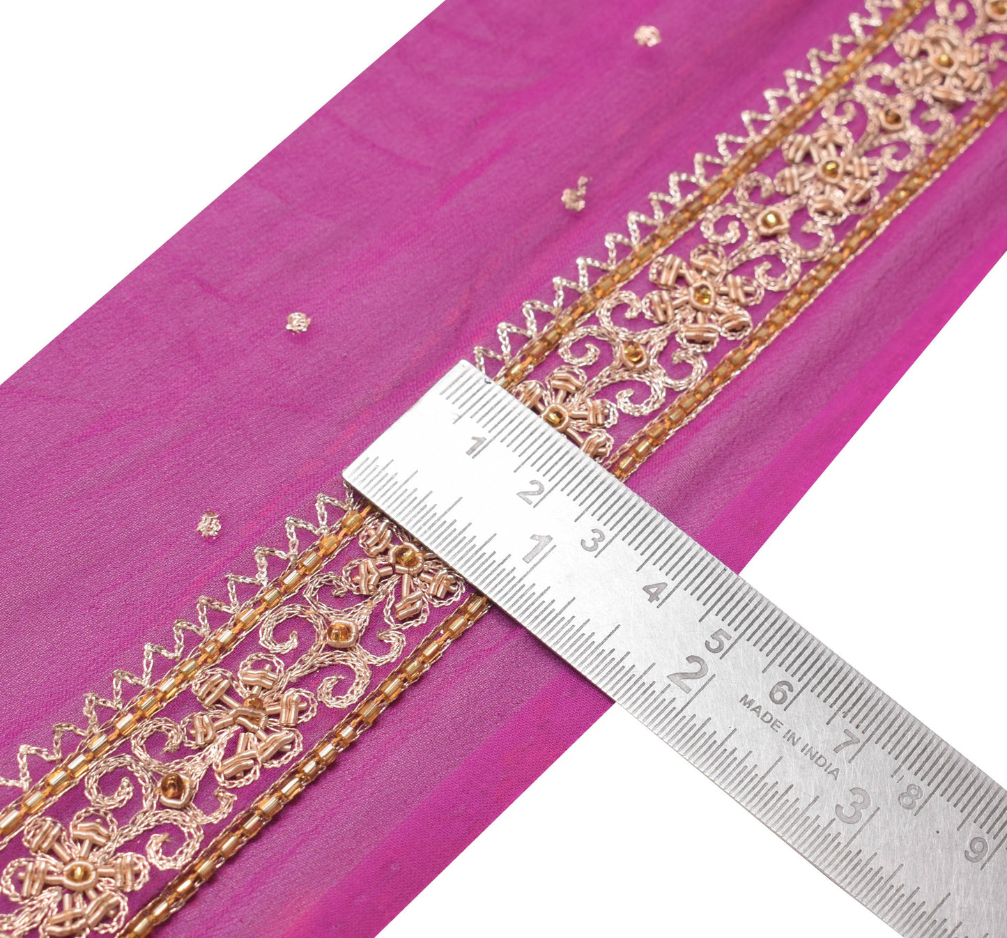 Sushila Vintage Zardozi Work Saree Border Indian Craft Sewing Trim Purple Ribbon