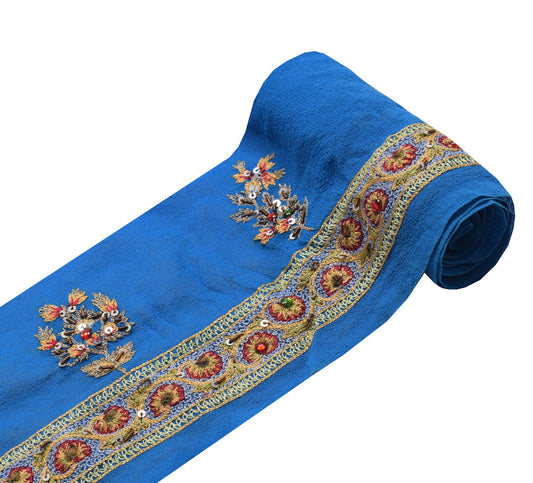 Sushila Vintage Blue Saree Border Indian Craft Sewing Trim Hand Work Lace Ribbon