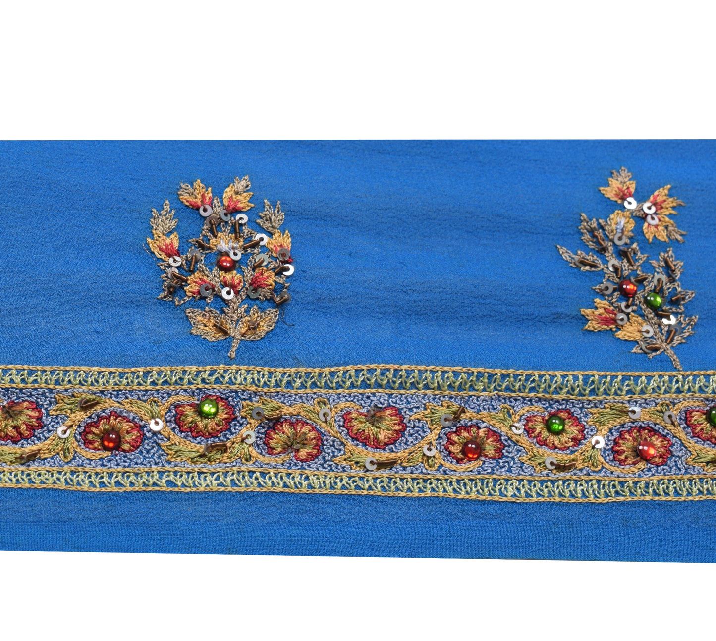 Sushila Vintage Blue Saree Border Indian Craft Sewing Trim Hand Work Lace Ribbon