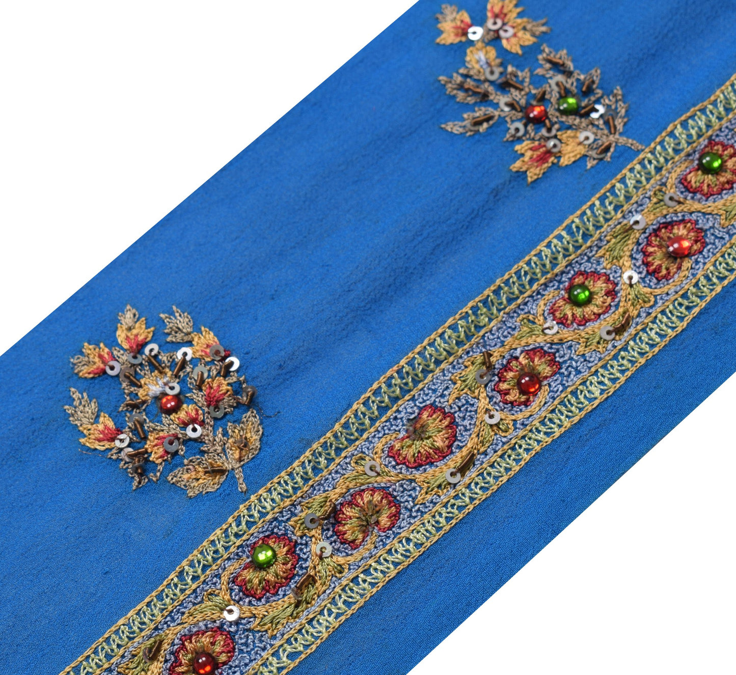 Sushila Vintage Blue Saree Border Indian Craft Sewing Trim Hand Work Lace Ribbon