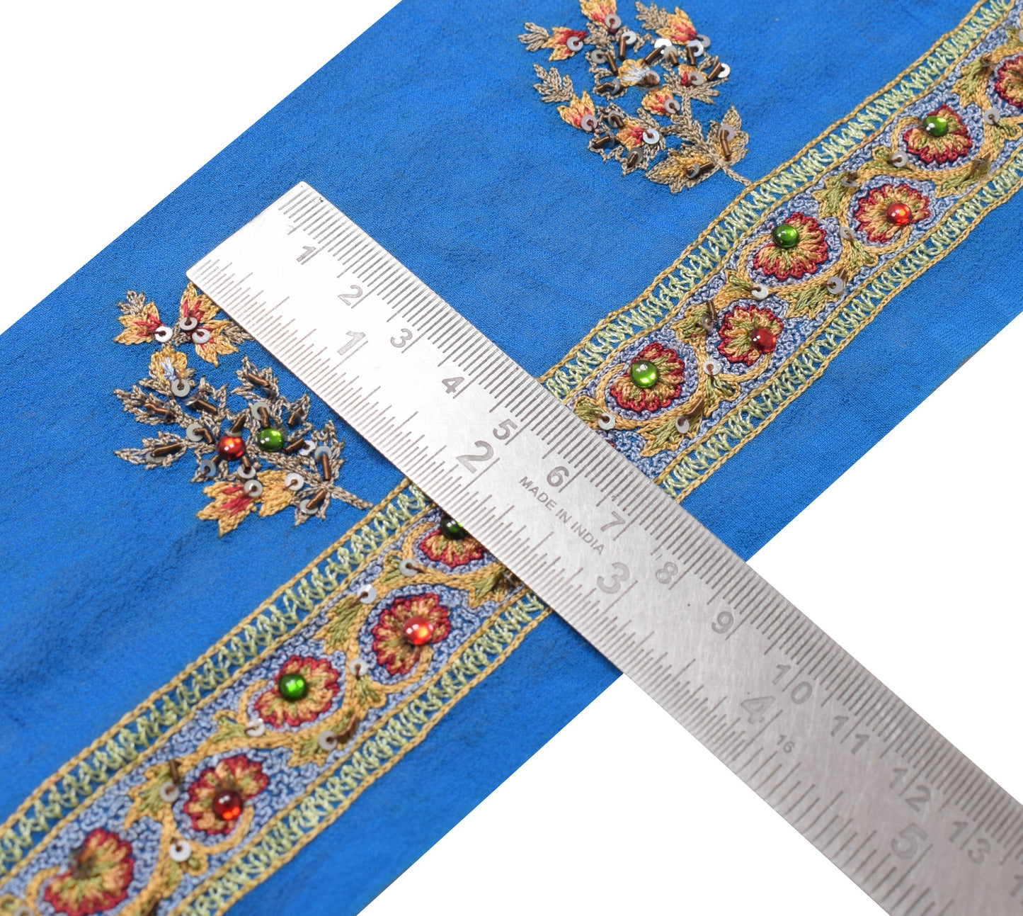 Sushila Vintage Blue Saree Border Indian Craft Sewing Trim Hand Work Lace Ribbon