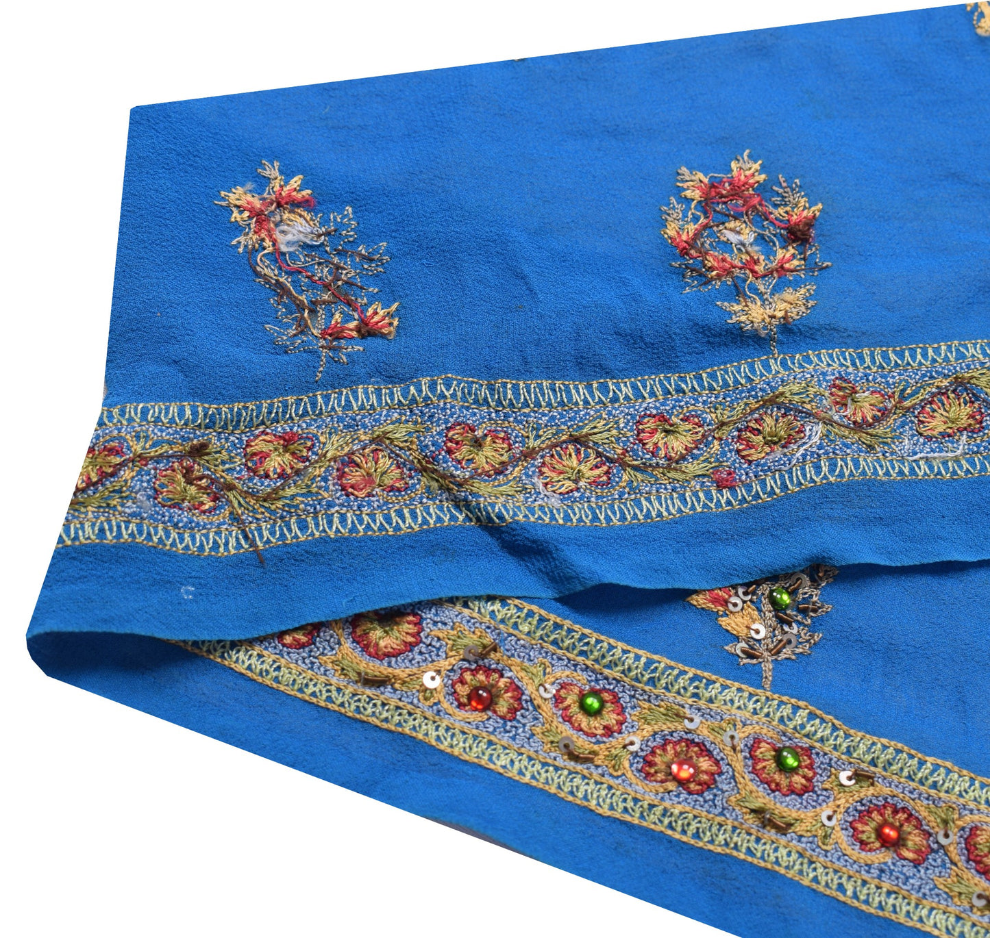 Sushila Vintage Blue Saree Border Indian Craft Sewing Trim Hand Work Lace Ribbon