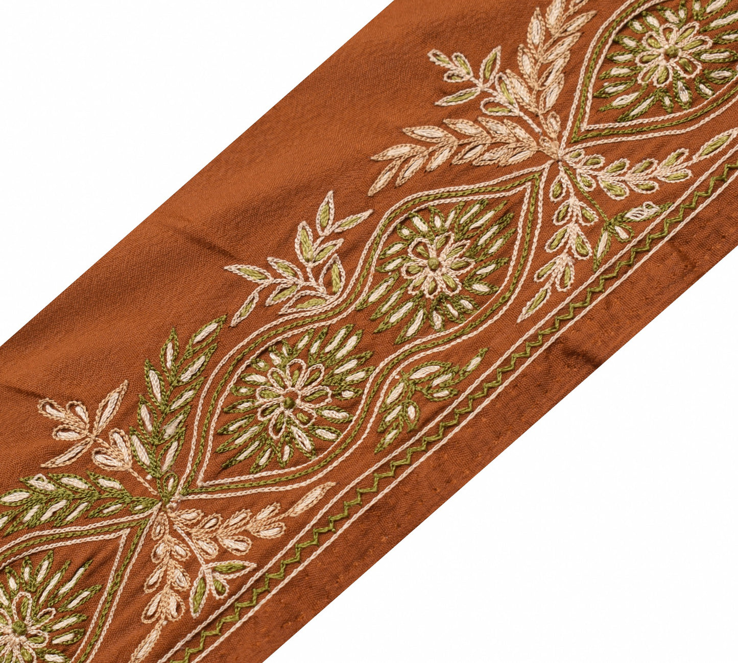 Sushila Vintage Hand Work Saree Border Brown Silk Craft Sewing Trim Lace Ribbon