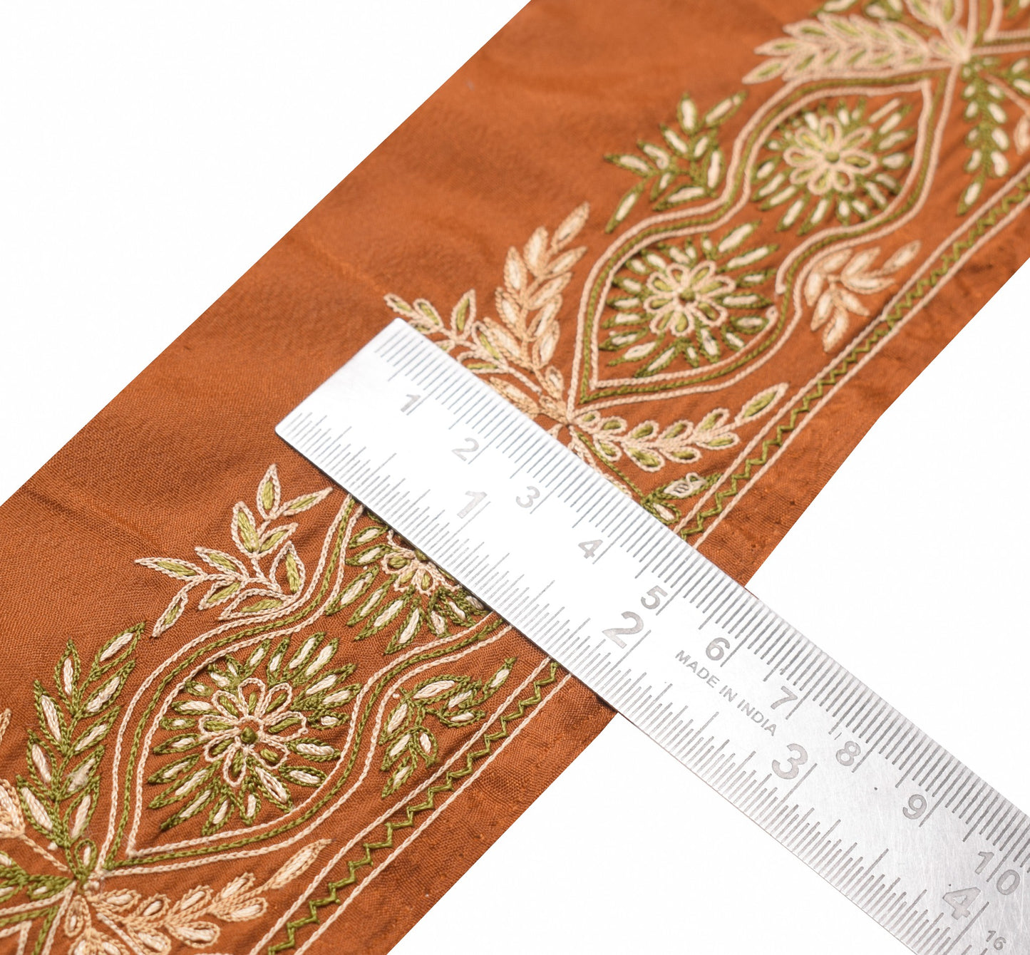 Sushila Vintage Hand Work Saree Border Brown Silk Craft Sewing Trim Lace Ribbon