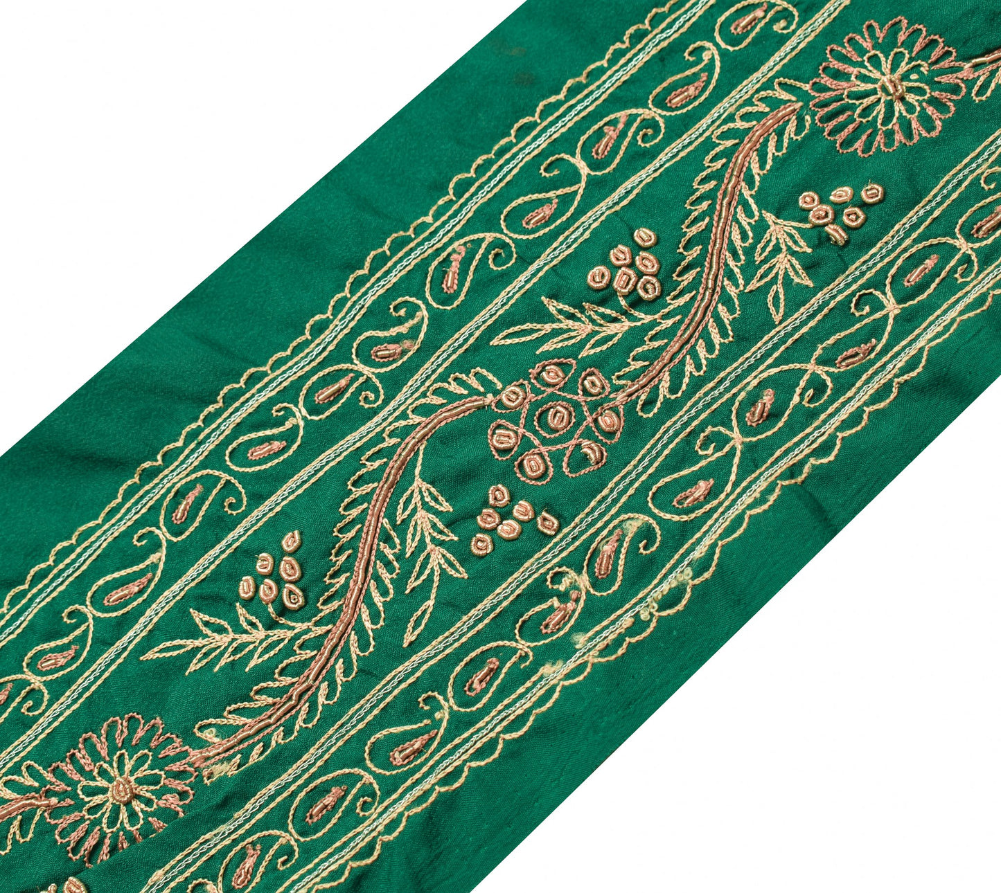 Sushila Vintage Green SilkSaree Border Hand Embroidered Craft Sewing Trim Ribbon