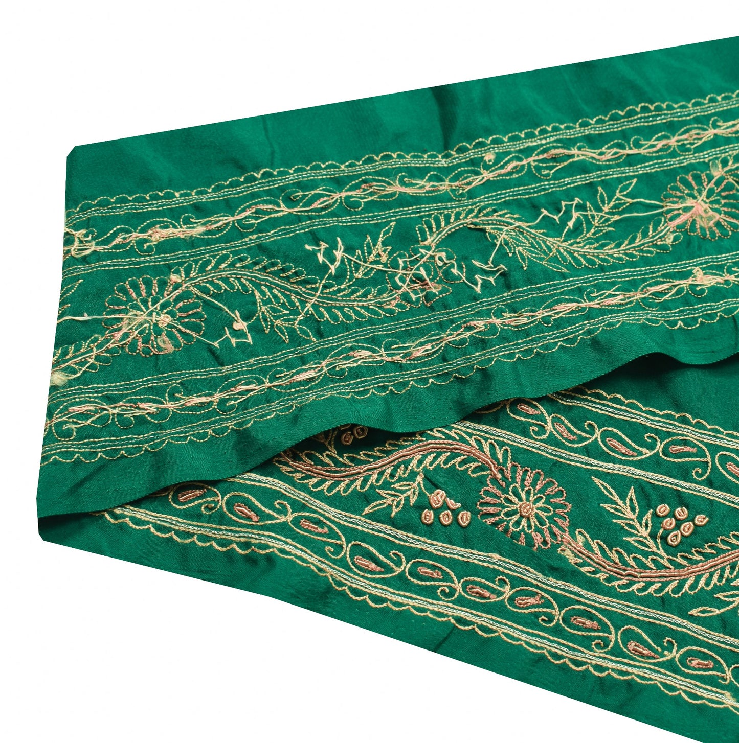 Sushila Vintage Green SilkSaree Border Hand Embroidered Craft Sewing Trim Ribbon