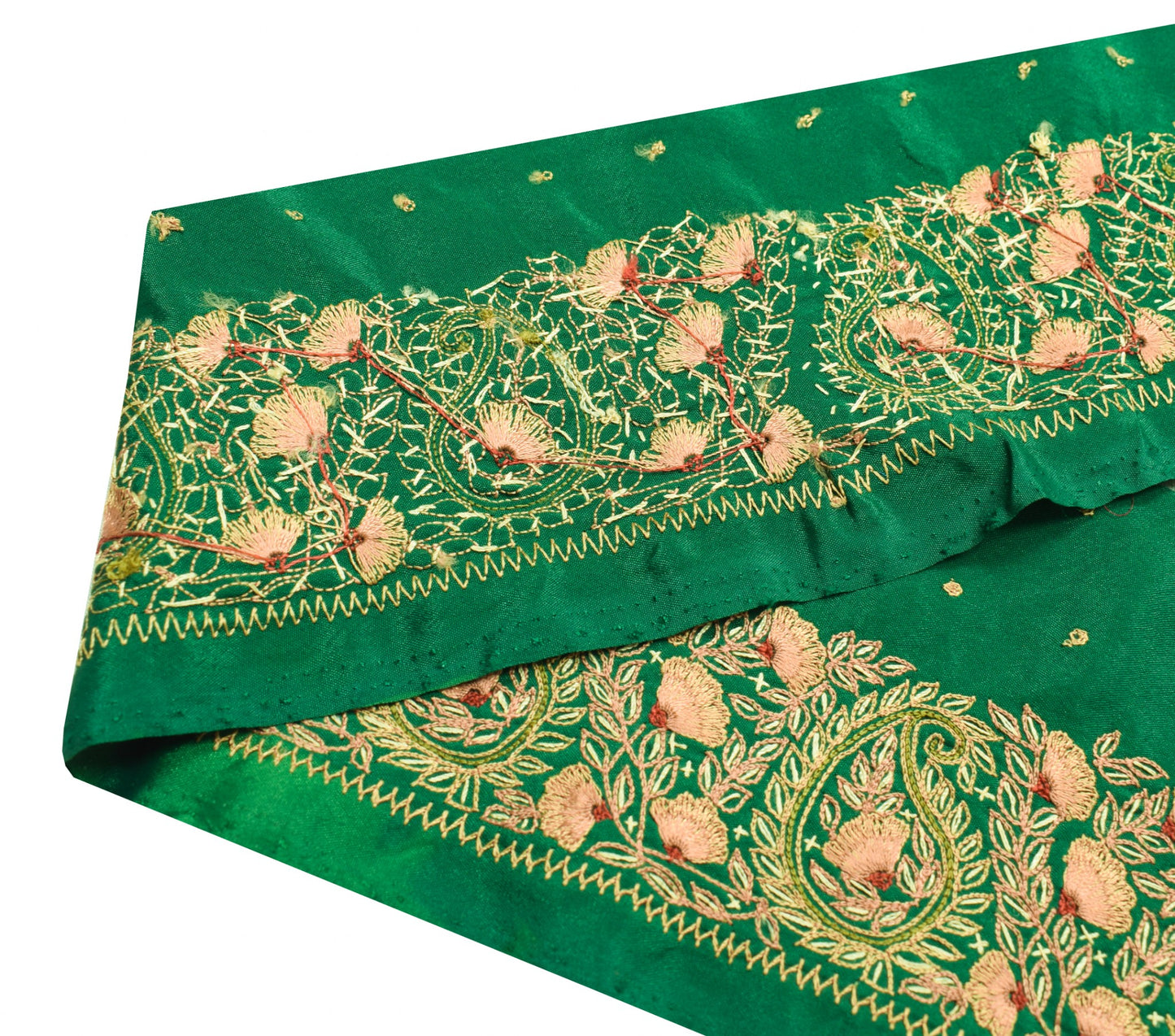 Sushila Vintage Green Saree Border Hand Embroidered Silk Craft Sewing Trim Lace