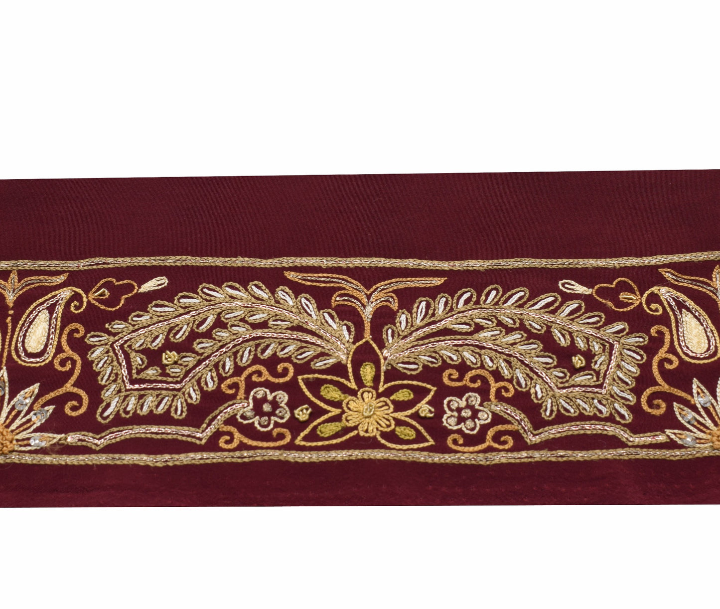 Sushila Vintage Hand Embroidered Saree Border Craft Sewing Trim Maroon Ribbon