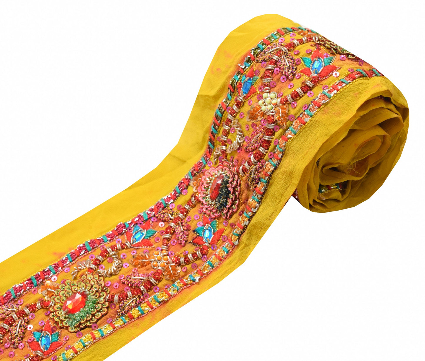 Sushila Vintage Yellow Saree Border Indian Craft Sewing Trim Hand Beaded  Ribbon