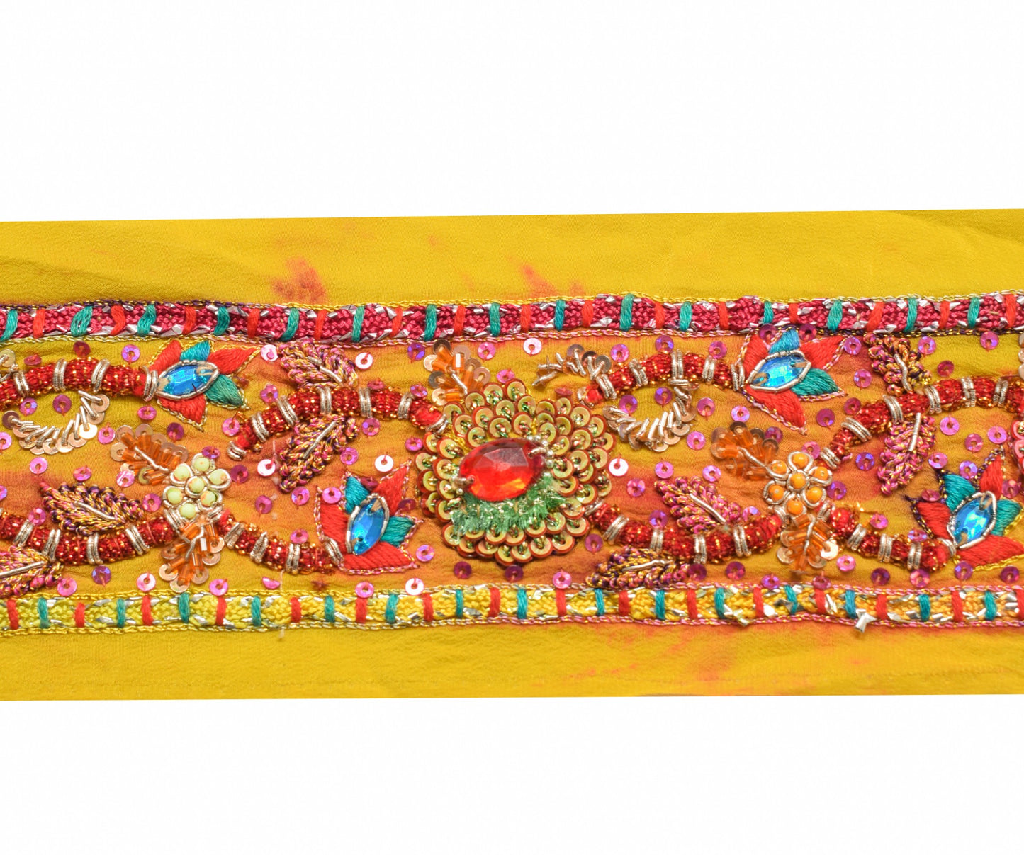 Sushila Vintage Yellow Saree Border Indian Craft Sewing Trim Hand Beaded  Ribbon