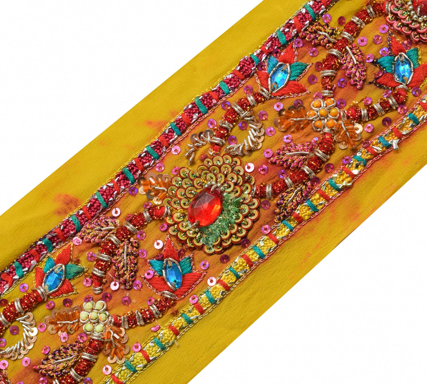 Sushila Vintage Yellow Saree Border Indian Craft Sewing Trim Hand Beaded  Ribbon