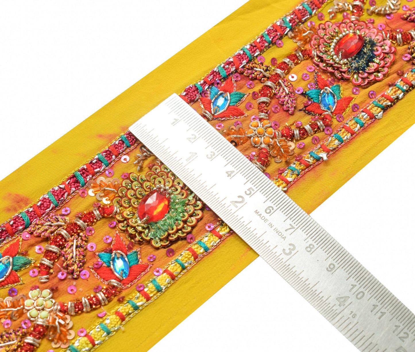 Sushila Vintage Yellow Saree Border Indian Craft Sewing Trim Hand Beaded  Ribbon