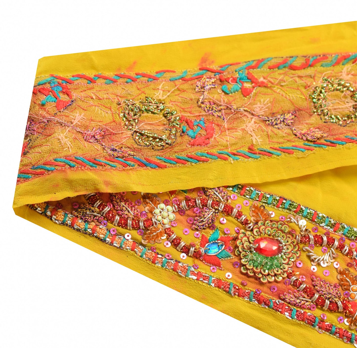 Sushila Vintage Yellow Saree Border Indian Craft Sewing Trim Hand Beaded  Ribbon