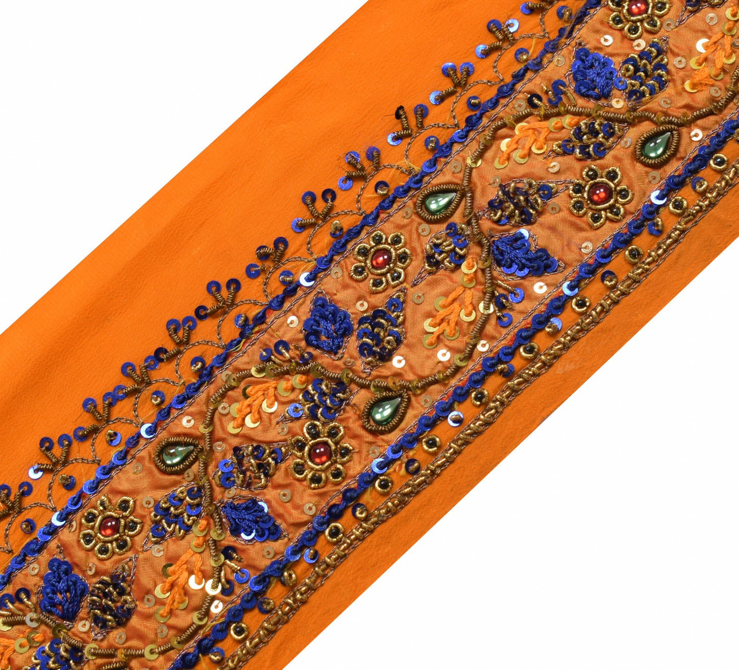 Sushila Vintage Orange Saree Border Indian Craft Sewing Trim Hand Beaded Ribbon