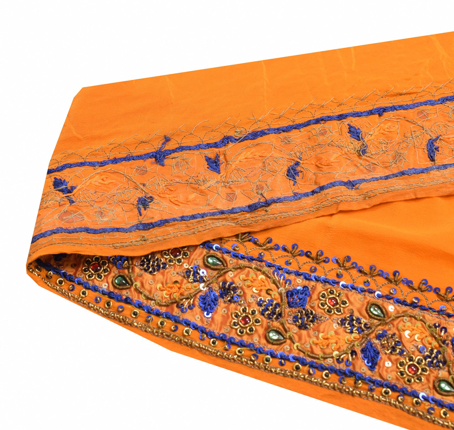 Sushila Vintage Orange Saree Border Indian Craft Sewing Trim Hand Beaded Ribbon