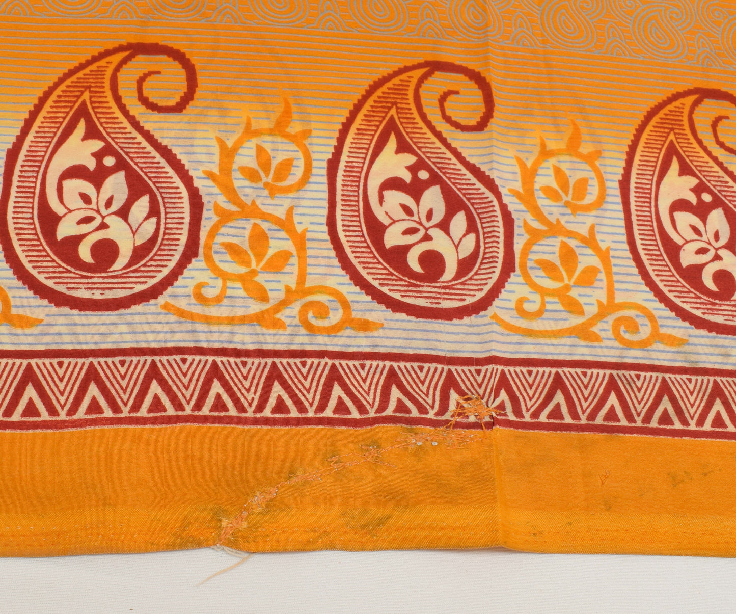 Sushila Vintage Mustard Saree Blend Crepe Silk Printed Paisley Soft Craft Fabric