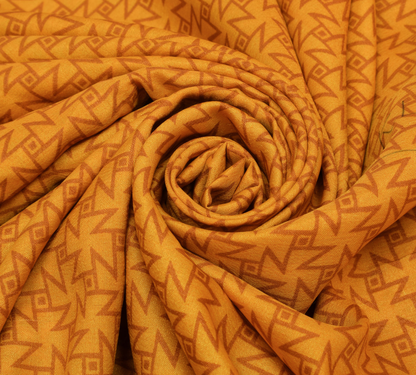 Sushila Vintage Mustard Saree Blend Crepe Silk Printed Craft Soft 5 Yard Fabric