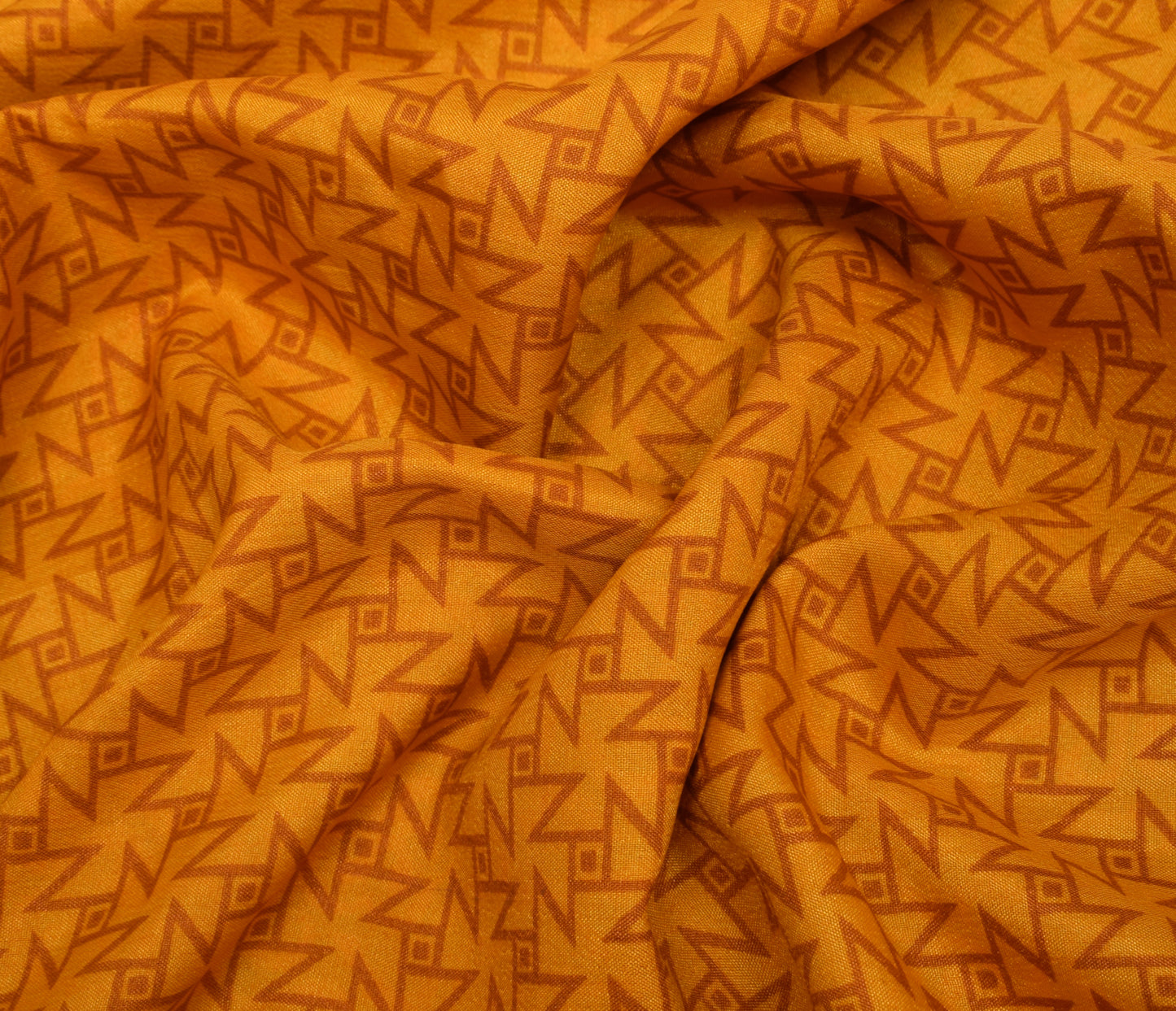 Sushila Vintage Mustard Saree Blend Crepe Silk Printed Craft Soft 5 Yard Fabric