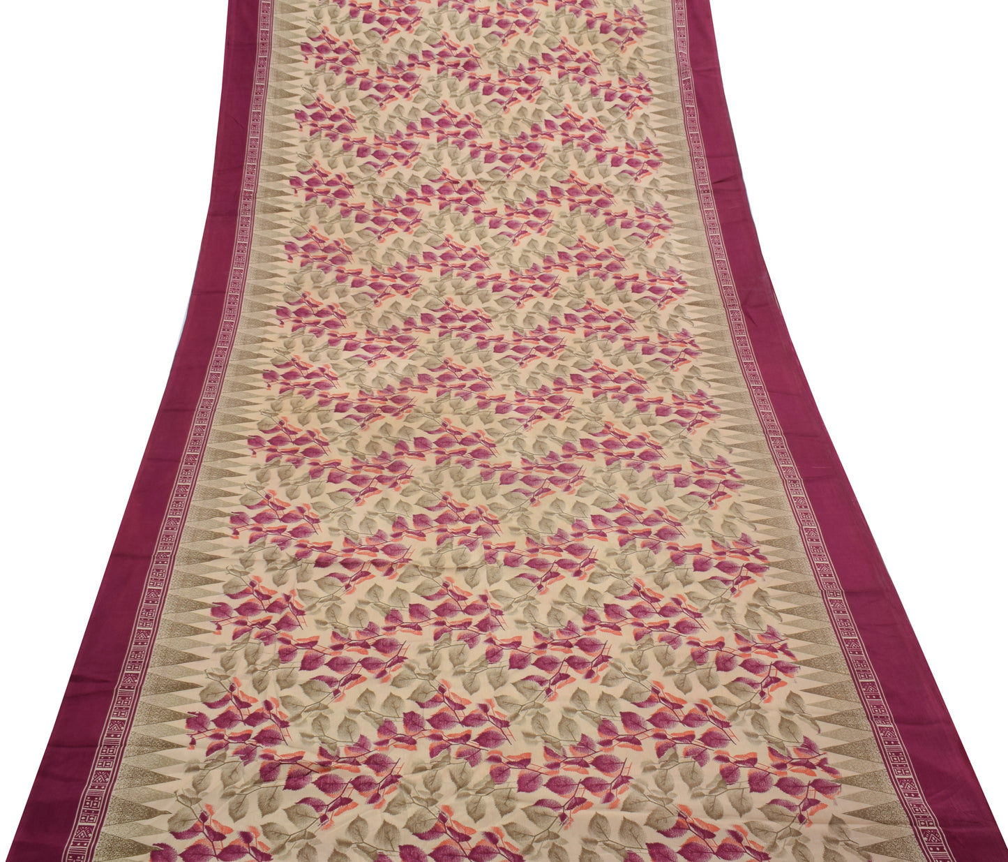 Sushila Vintage Light Brown Saree Blend Crepe Silk Printed Floral Soft Fabric