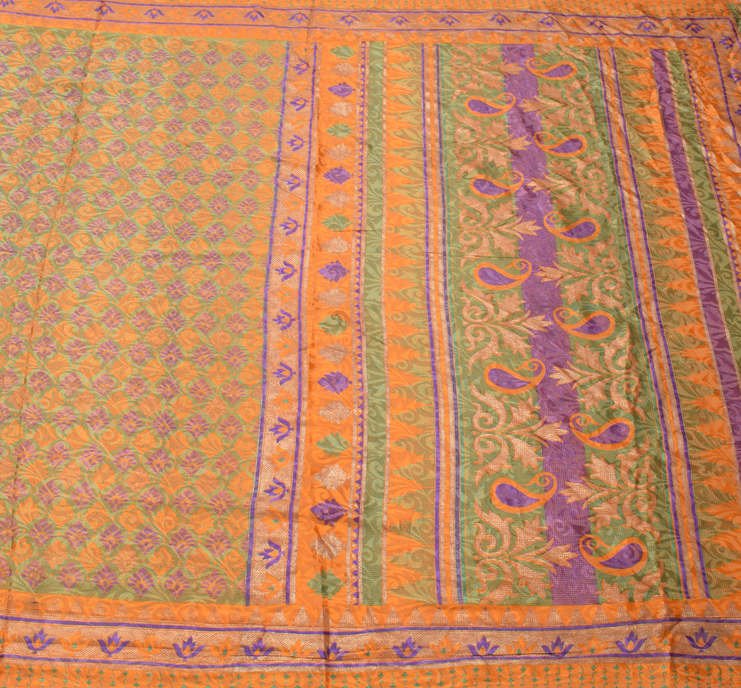 Sushila Vintage Orange Saree Blend Crepe Silk Printed Floral Soft Craft Fabric