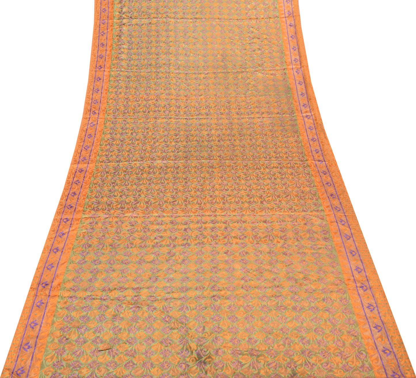 Sushila Vintage Orange Saree Blend Crepe Silk Printed Floral Soft Craft Fabric