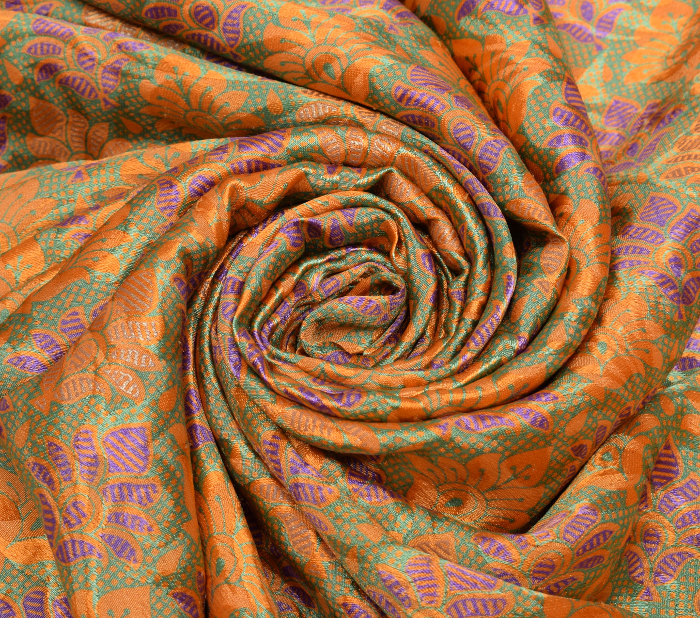 Sushila Vintage Orange Saree Blend Crepe Silk Printed Floral Soft Craft Fabric