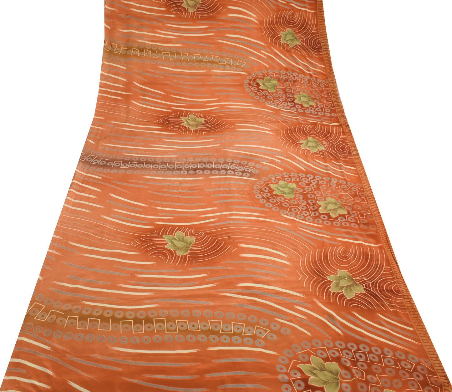 Sushila Vintage Rust Saree Blend Crepe Silk Printed Floral 5YD Soft Craft Fabric