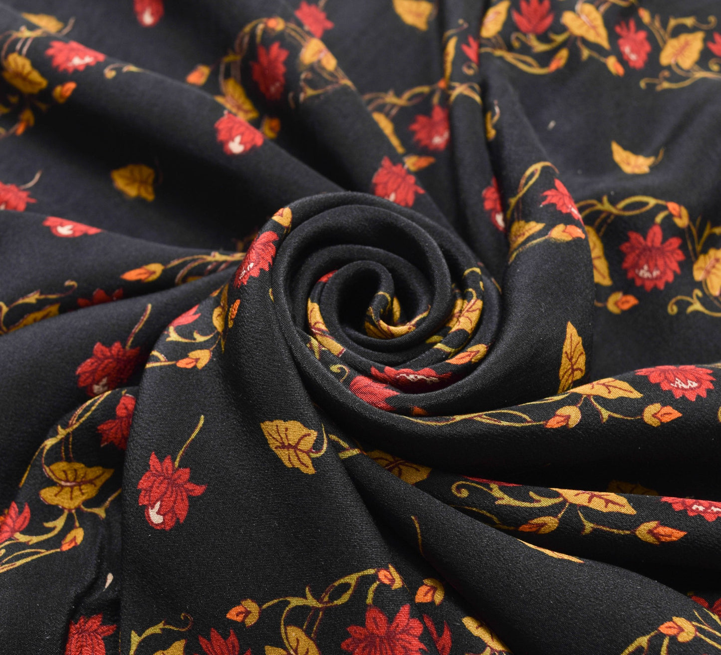 Sushila Vintage Black Rust Floral Saree 100% Pure Crepe Silk Printed Soft Fabric