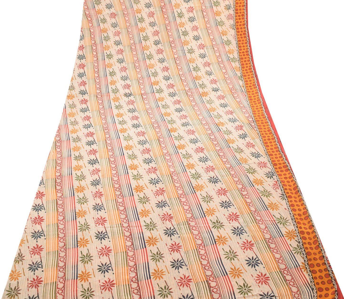 Sushila Vintage Saree 100% Pure Crepe Silk Hand Block Printed Floral Soft Fabric