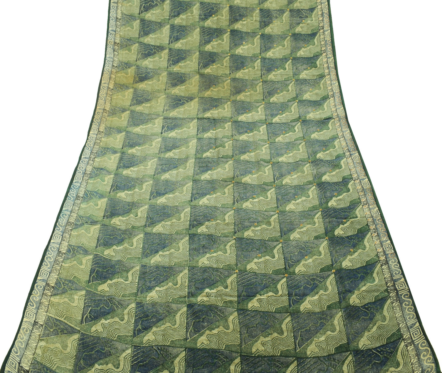 Sushila Vintage Green Saree 100% Pure Crepe Silk Printed Aari Work Soft Fabric