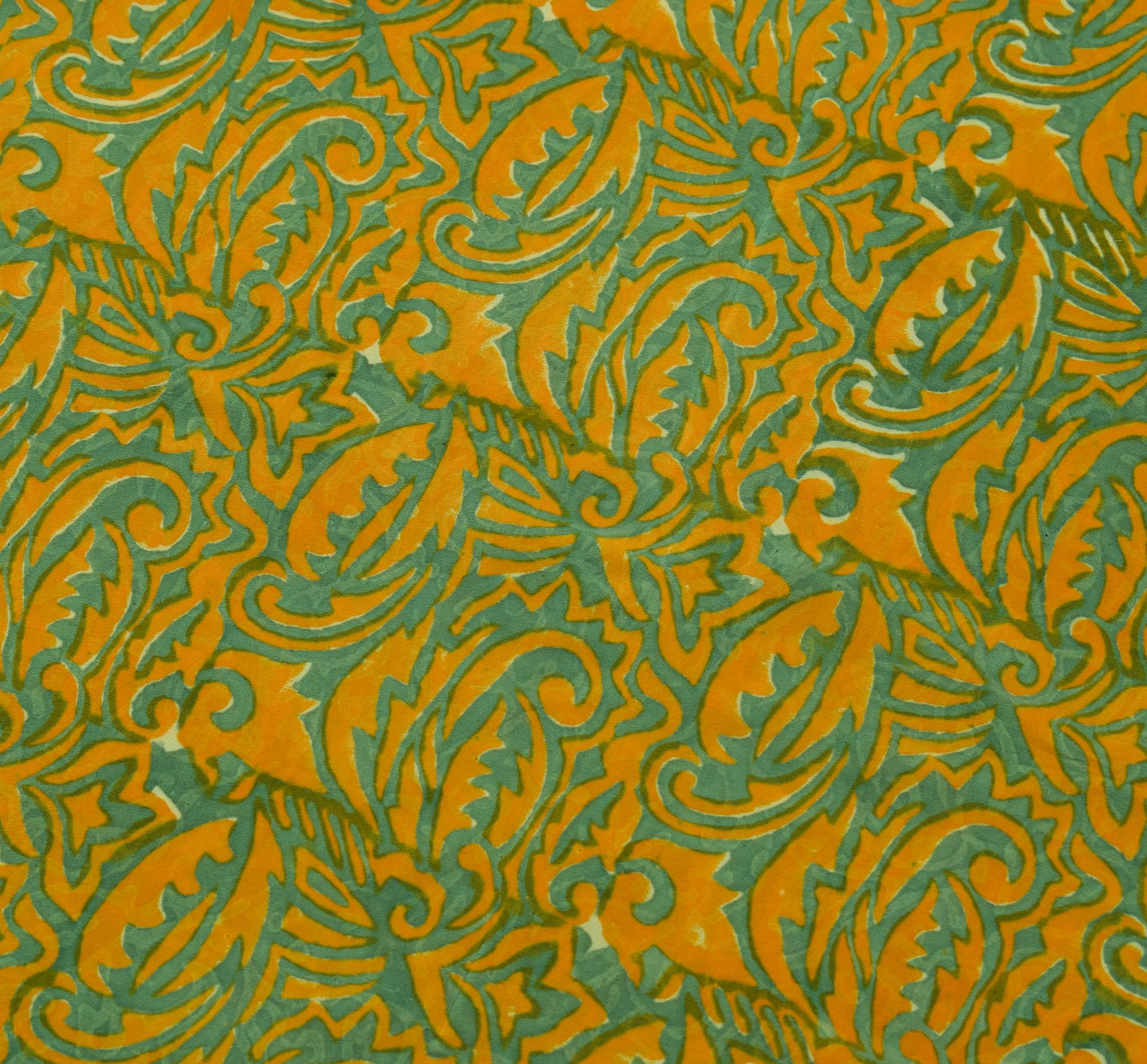 Sushila Vintage Yellow Saree Pure Crepe Silk Hand Printed Paisley Soft Fabric