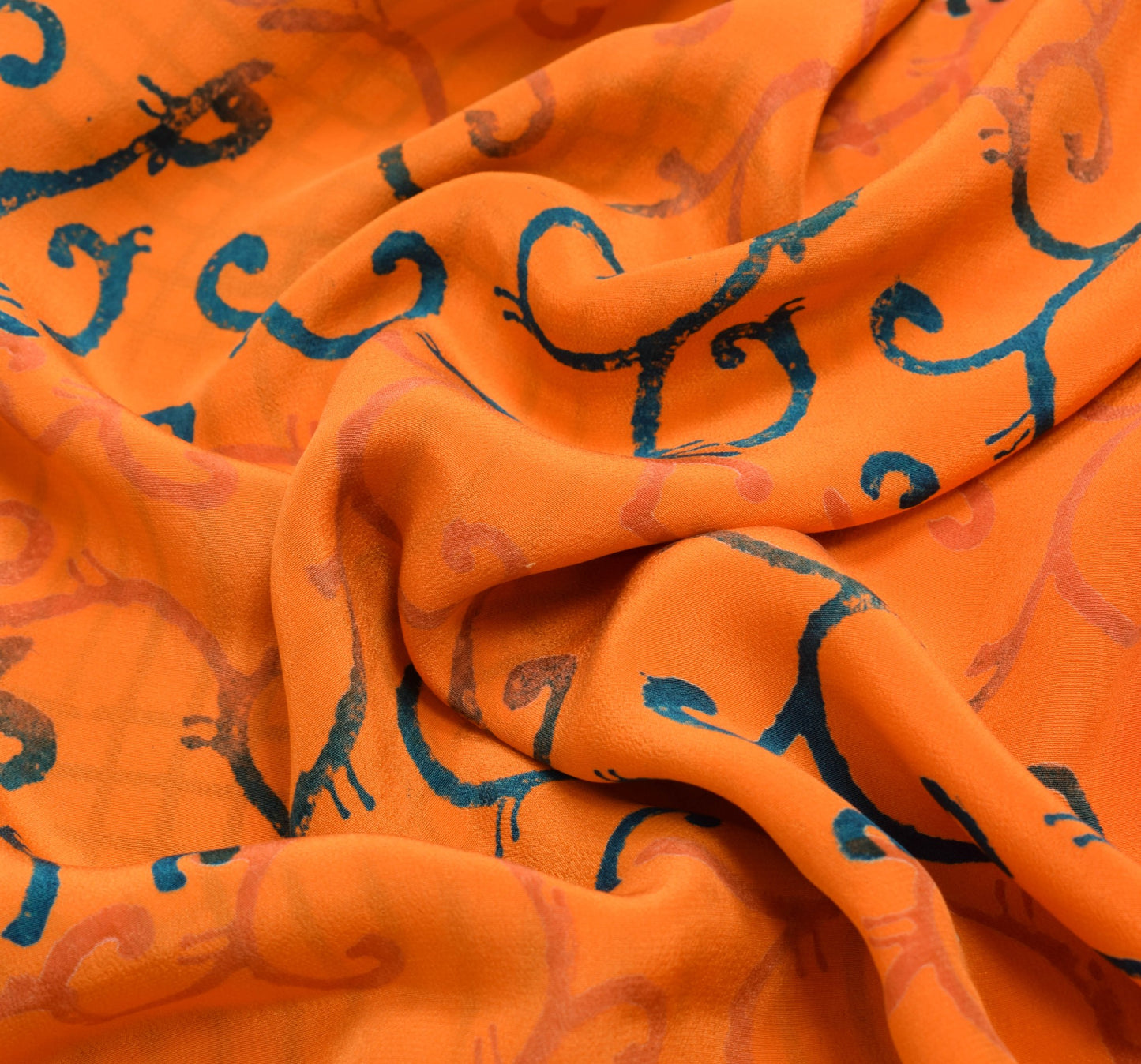 Sushila Vintage Dark Orange Saree Pure Crepe Silk Printed Floral Soft Fabric