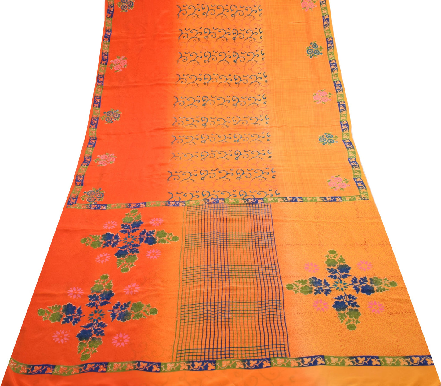 Sushila Vintage Dark Orange Saree Pure Crepe Silk Printed Floral Soft Fabric